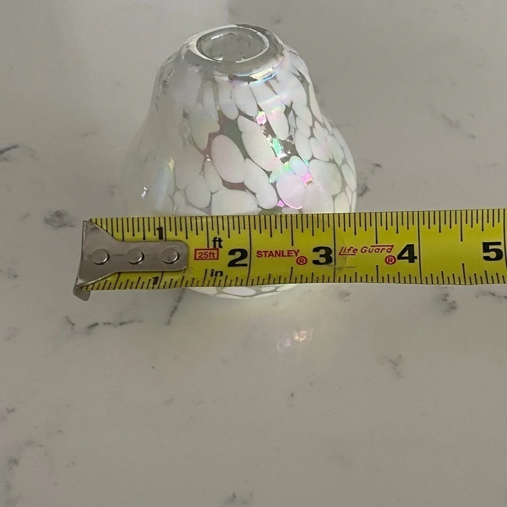 Blown Art Deco Small Glass Bud Vase Iridescent Pearl White and Clear